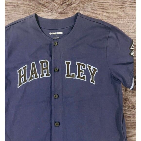 HARLEY DAVIDSON JERSEY SHIRT WOMEN SIZE MEDIUM BLUE - Picture 2 of 4